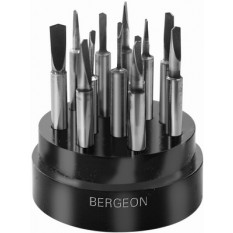 Assortiment de 12 forets langue d'aspic pour métaux tendres comme l'or ou l'argent, Ø tige 3 mm, sur socle en bakélite avec couvercle transparent