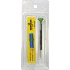 Tournevis d'horloger en aluminium 100% antimagnétique, Ø 2.00 mm, avec membrane en élastomère, tête ergonomique en matière synthétique POM autolubrifiant, avec 2 mèches de rechange en tube plastique