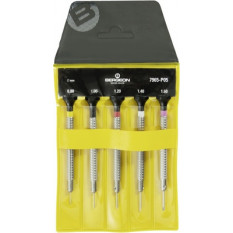 Assortiment de 5 tournevis d'horloger à profilé spécial, en acier inox, tête ergonomique en matière synthétique POM autolubrifiant