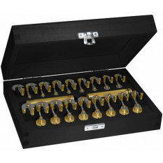 Assortiment de 17 estrapades à droite No 00 à 15 (Ø 5.3 mm à 19 mm) avec manche à droite, et 17 manivelles à gauche No 00 à 15 avec manche à gauche, en coffret bois