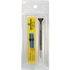 Tournevis d'horloger en aluminium 100% antimagnétique, Ø 1.00 mm, avec membrane en élastomère, tête ergonomique en matière synthétique POM autolubrifiant, avec 2 mèches de rechange en tube plastique
