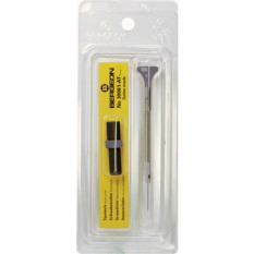 Tournevis d'horloger en acier inox, Ø 1.10 mm, tête ergonomique en matière synthétique POM autolubrifiant, avec 2 mèches de rechange en tube plastique